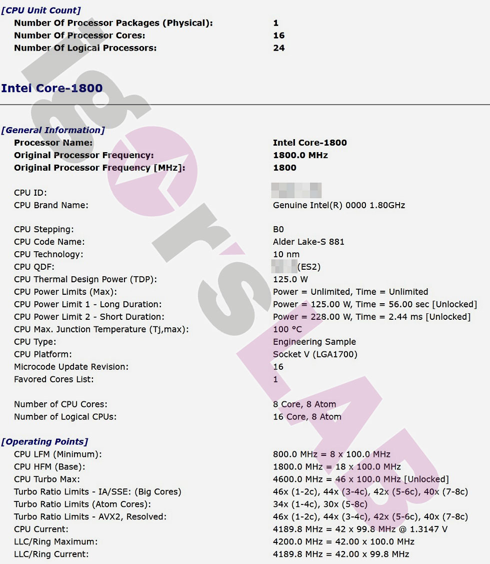 Intel Core 1800 Alder Lake